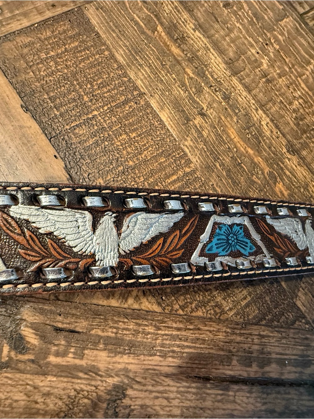 Vintage Handcrafted Brown Floral Embroidered Leather Belt Western Rustic Country - Picture 3 of 10